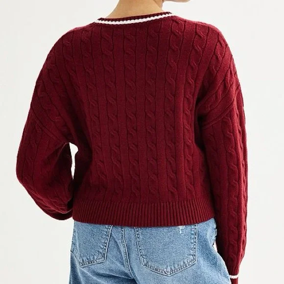 Harper & Ivy “Boston” Maroon Cable Knit Sweater Preppy Academic Harvard Size M - Picture 3 of 8